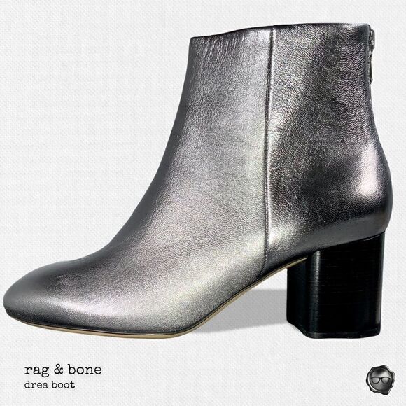 RAG & BONE DREA METALLIC NAPPA LEATHER ANKLE BOOT IN GUNMETAL NIB - Picture 4 of 15